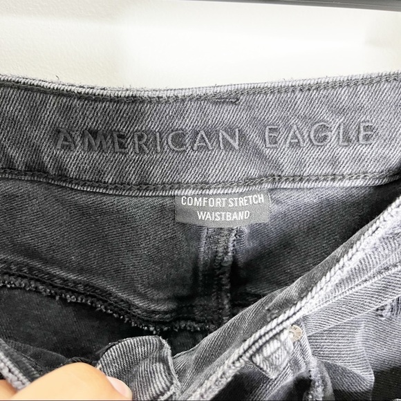 American Eagle Black Distressed Hem Straight Leg High Waist Black Jeans Size 4 - Picture 8 of 10